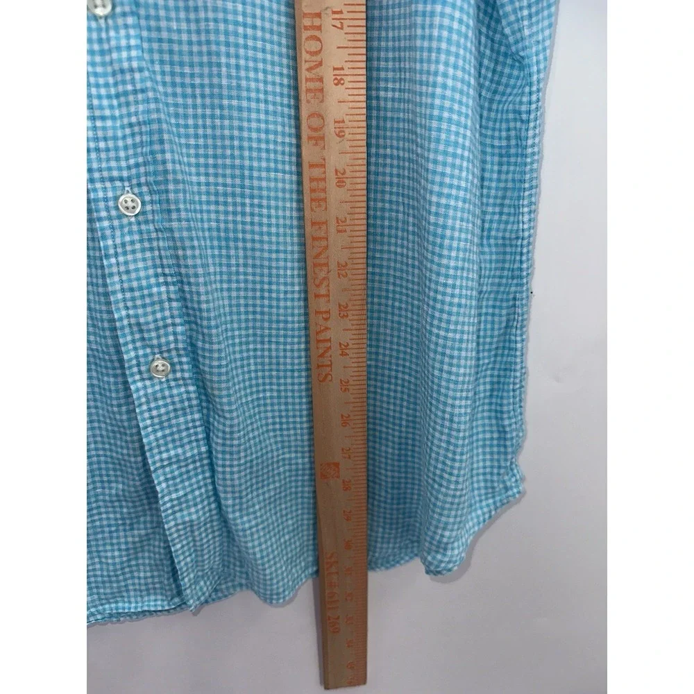 Polo Ralph Lauren Large Light Blue Gingham Check‎ Linen Button Down Short Sleeve